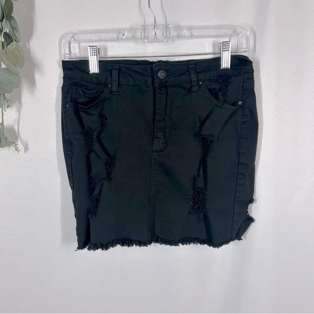 Wax Jean | Distressed Black Denim Jean Mini Skirt Juniors Size Large